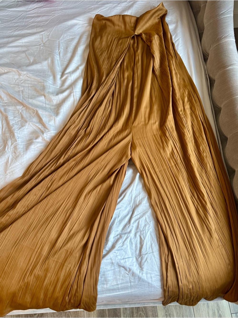 Free People XS Bronze Pleated Wide Leg Pants High Rise Elastic Waist NWT